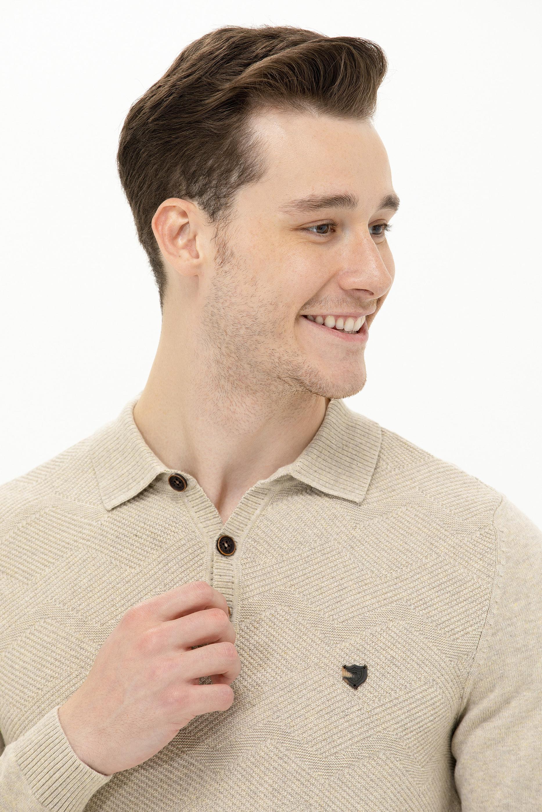 Erkek Taş Melanj Polo Yaka Triko Kazak