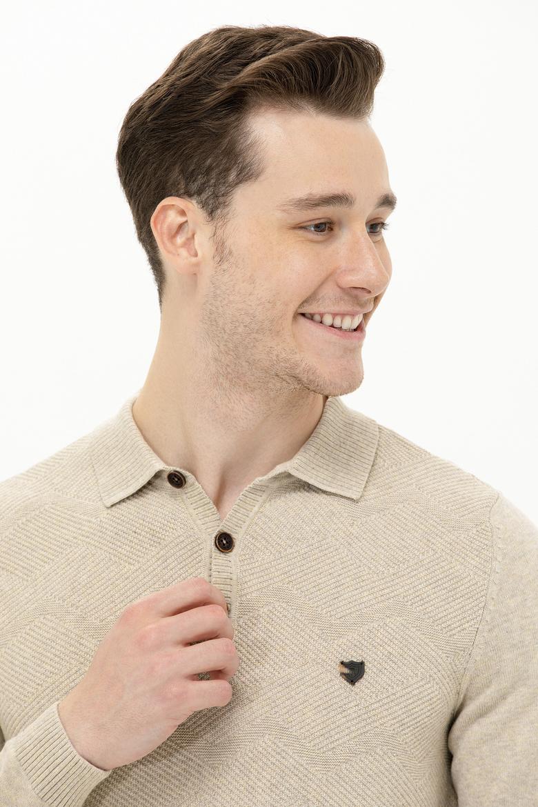 Erkek Taş Melanj Polo Yaka Triko Kazak - 50253695033