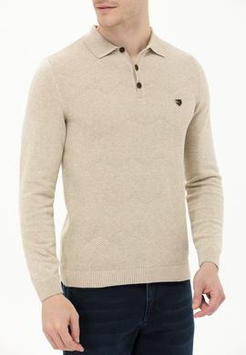 Erkek Taş Melanj Polo Yaka Triko Kazak - 50253695033