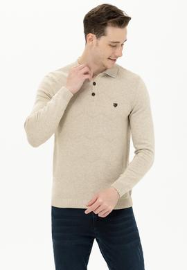 Erkek Taş Melanj Polo Yaka Triko Kazak - 50253695033
