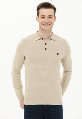Erkek Taş Melanj Polo Yaka Triko Kazak - 50253695033