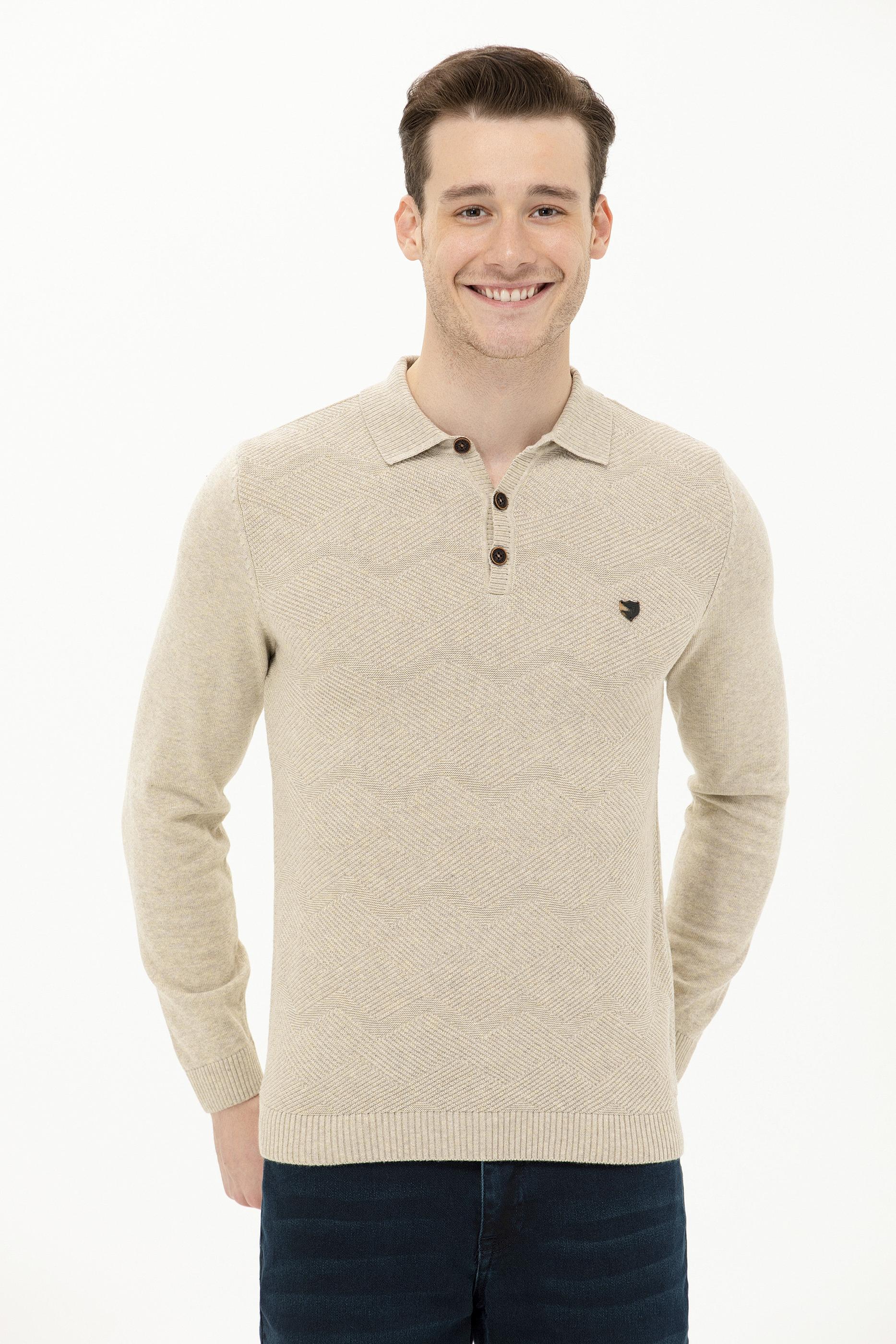 Erkek Taş Melanj Polo Yaka Triko Kazak