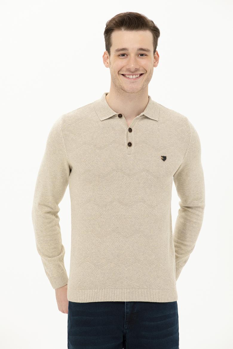 Erkek Taş Melanj Polo Yaka Triko Kazak - 50253695033