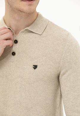 Erkek Taş Melanj Polo Yaka Triko Kazak - 50253695033