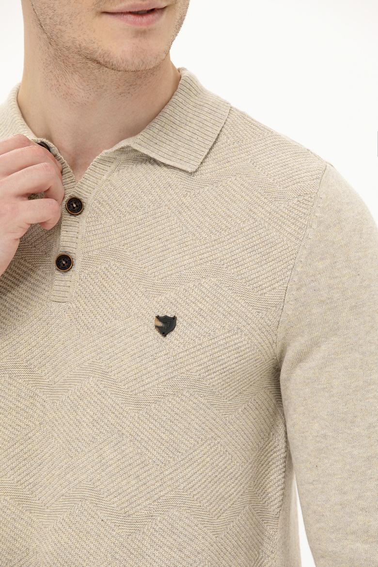 Erkek Taş Melanj Polo Yaka Triko Kazak - 50253695033