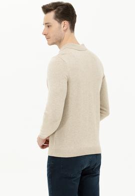 Erkek Taş Melanj Polo Yaka Triko Kazak - 50253695033