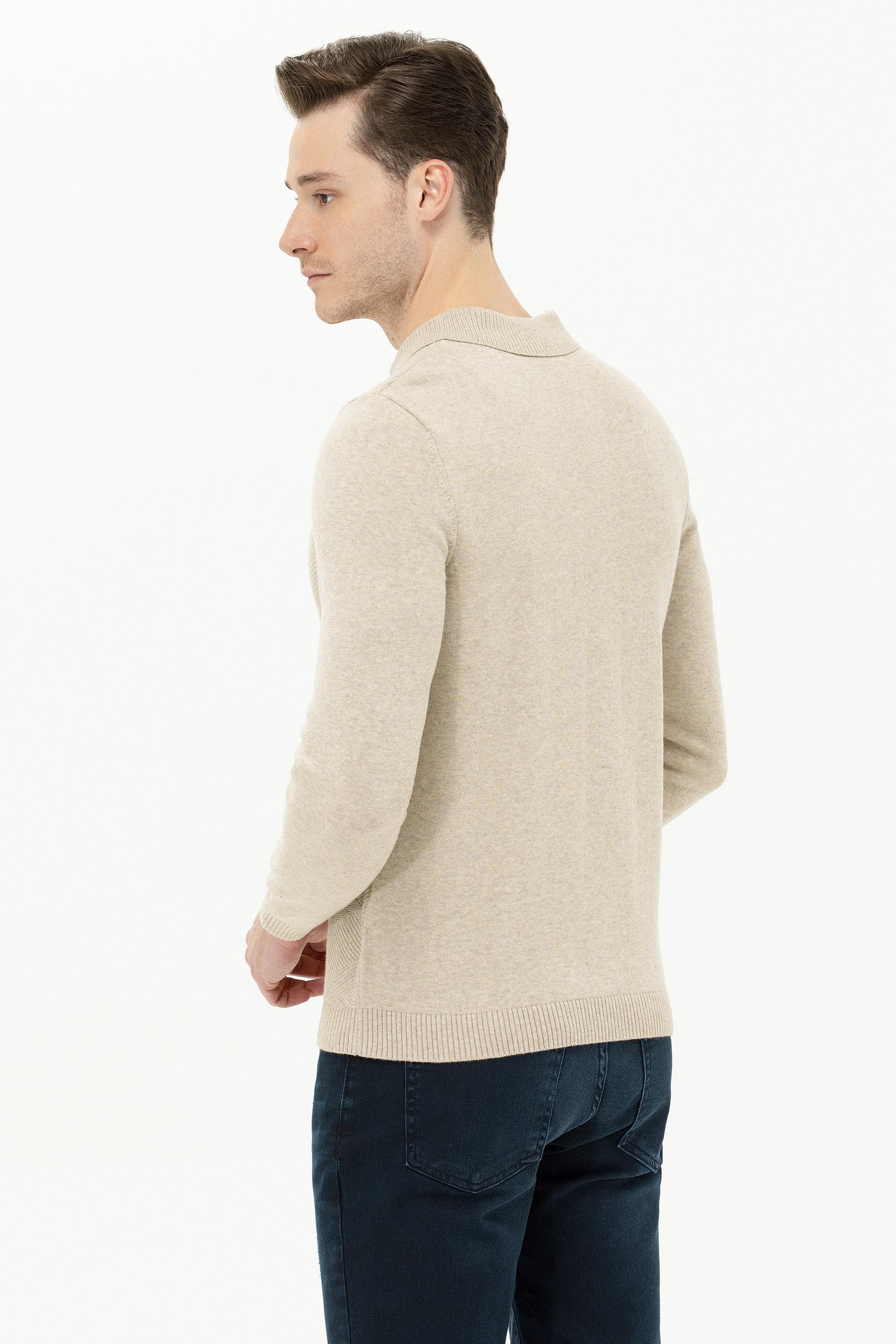 Erkek Taş Melanj Polo Yaka Triko Kazak