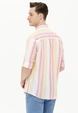 Erkek Kırmızı Çizgili Beyaz Gömlek - 50264080005