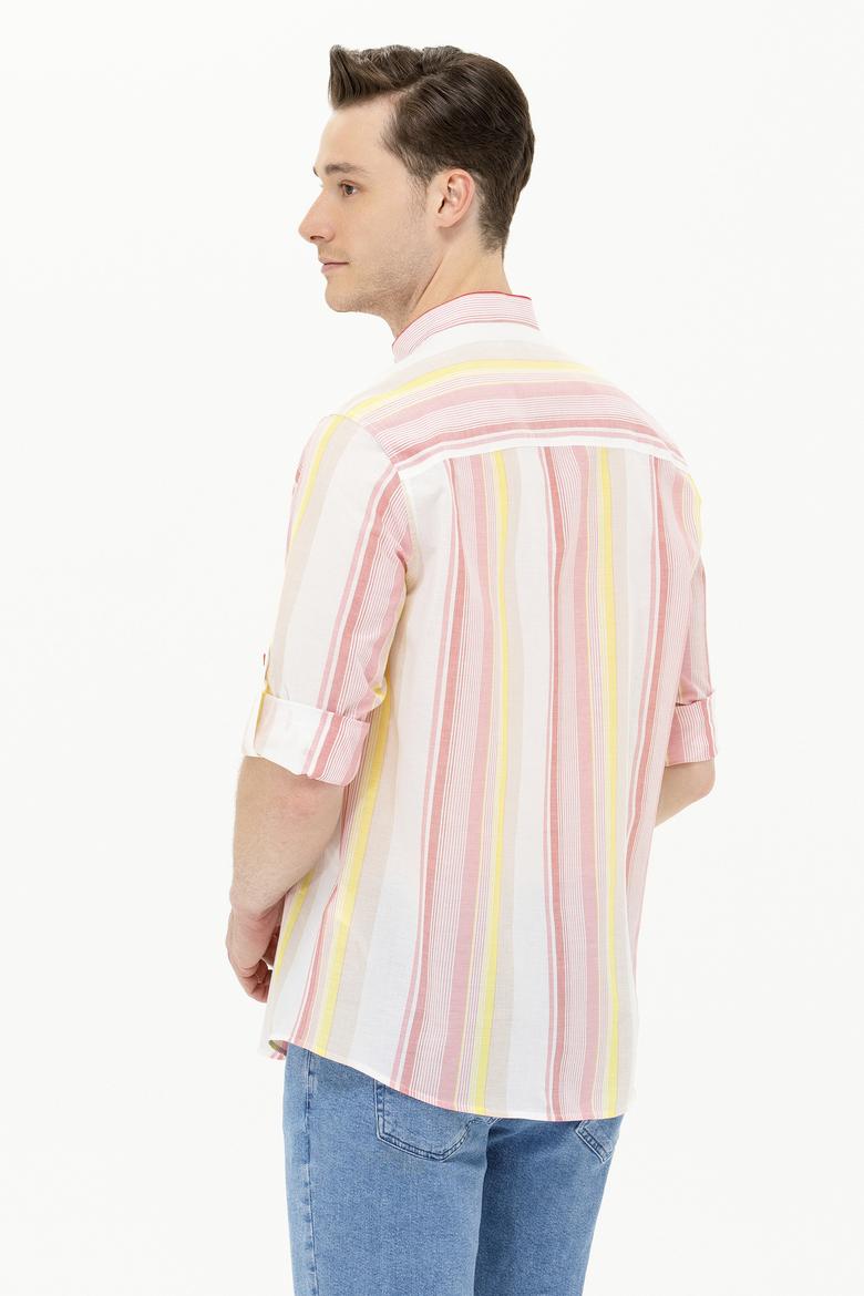 Erkek Kırmızı Çizgili Beyaz Gömlek - 50264080005