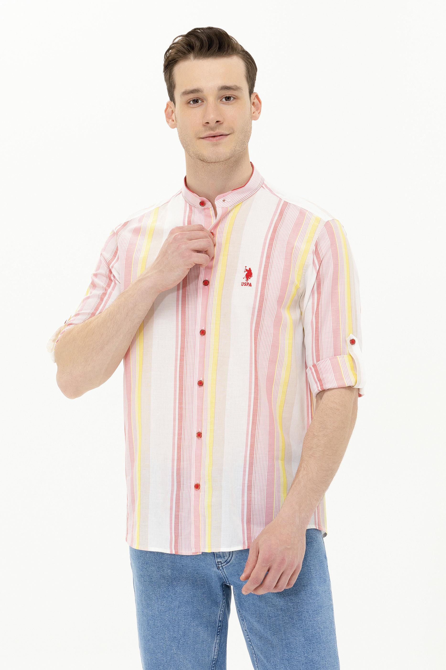 Erkek Kırmızı Çizgili Beyaz Gömlek