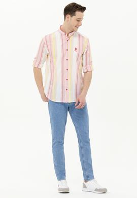 Erkek Kırmızı Çizgili Beyaz Gömlek - 50264080005