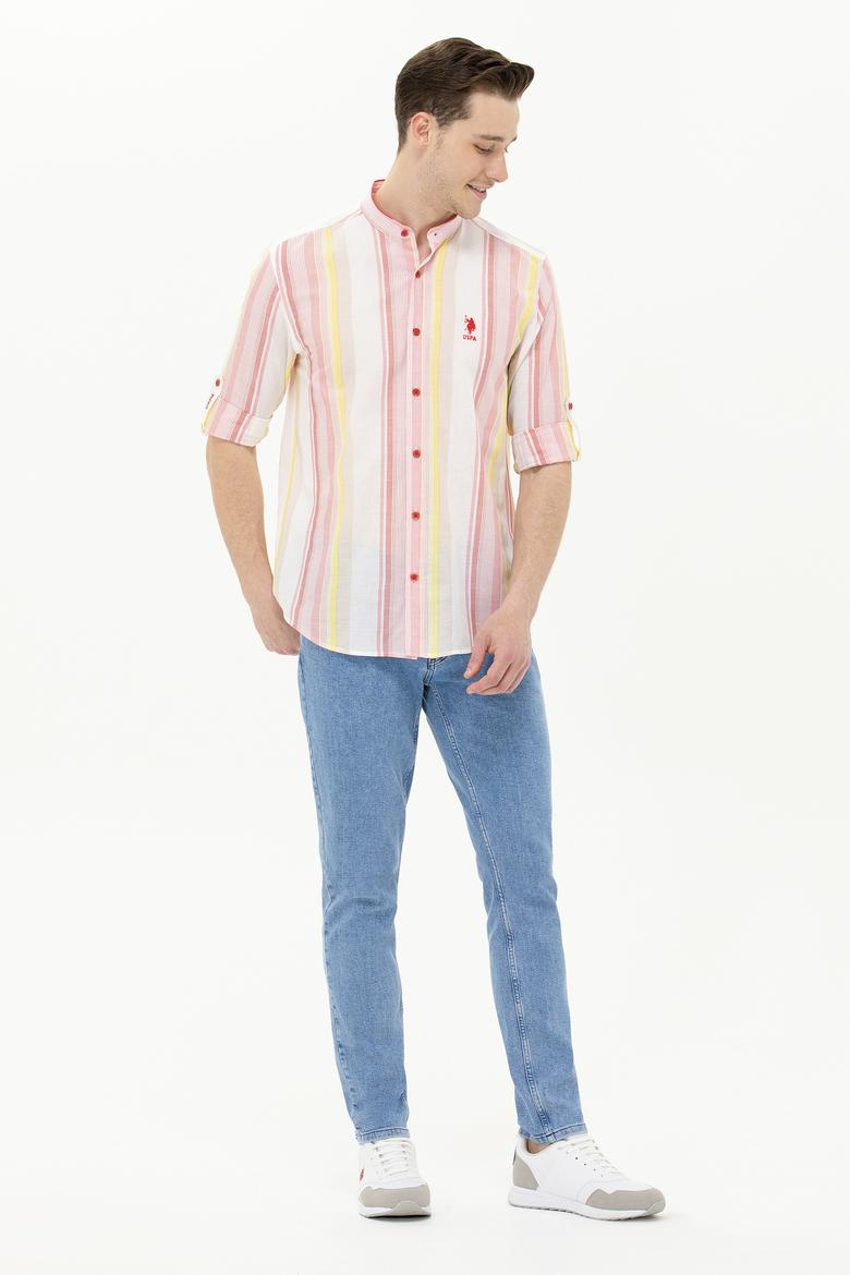 Erkek Kırmızı Çizgili Beyaz Gömlek - 50264080005