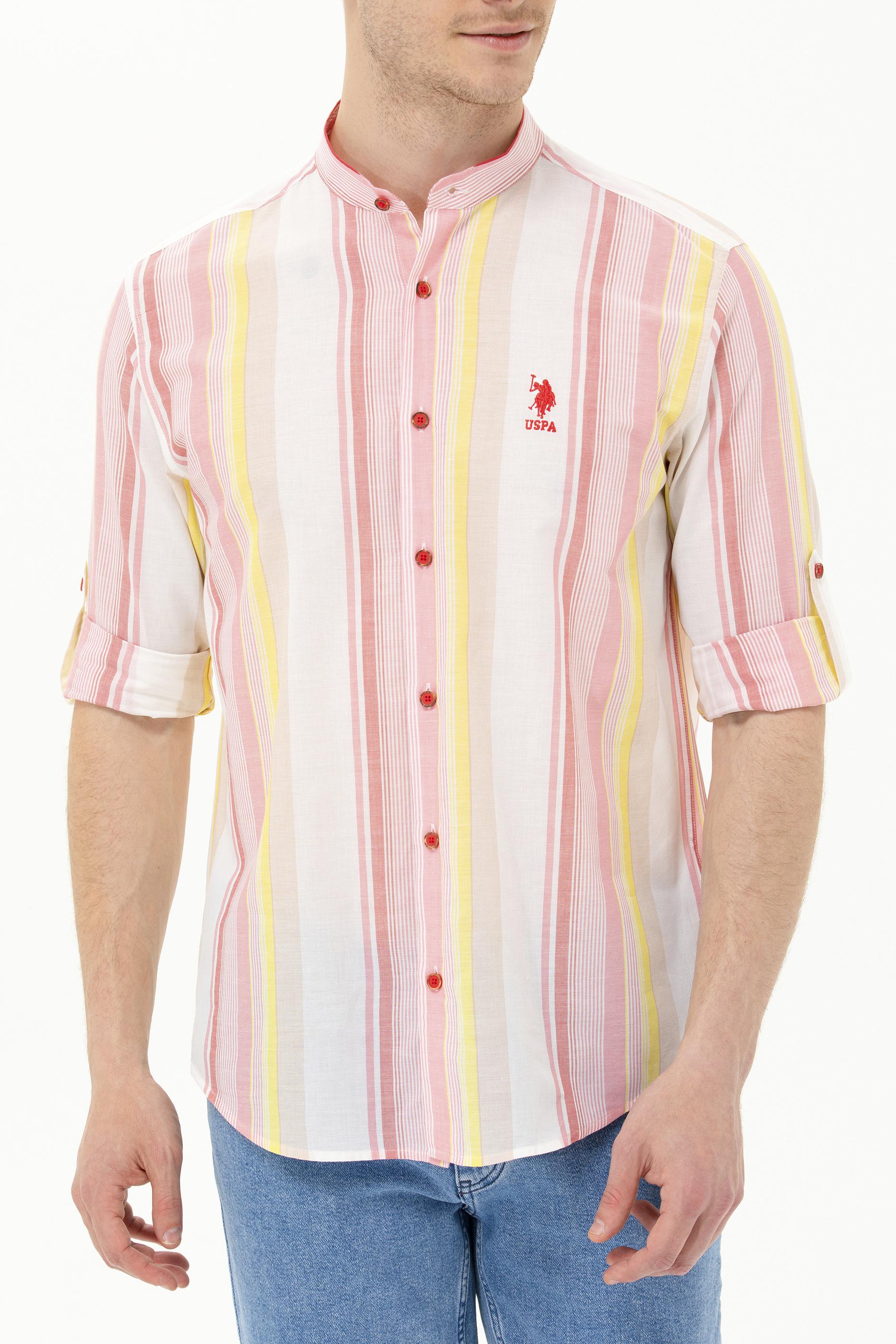 Erkek Kırmızı Çizgili Beyaz Gömlek