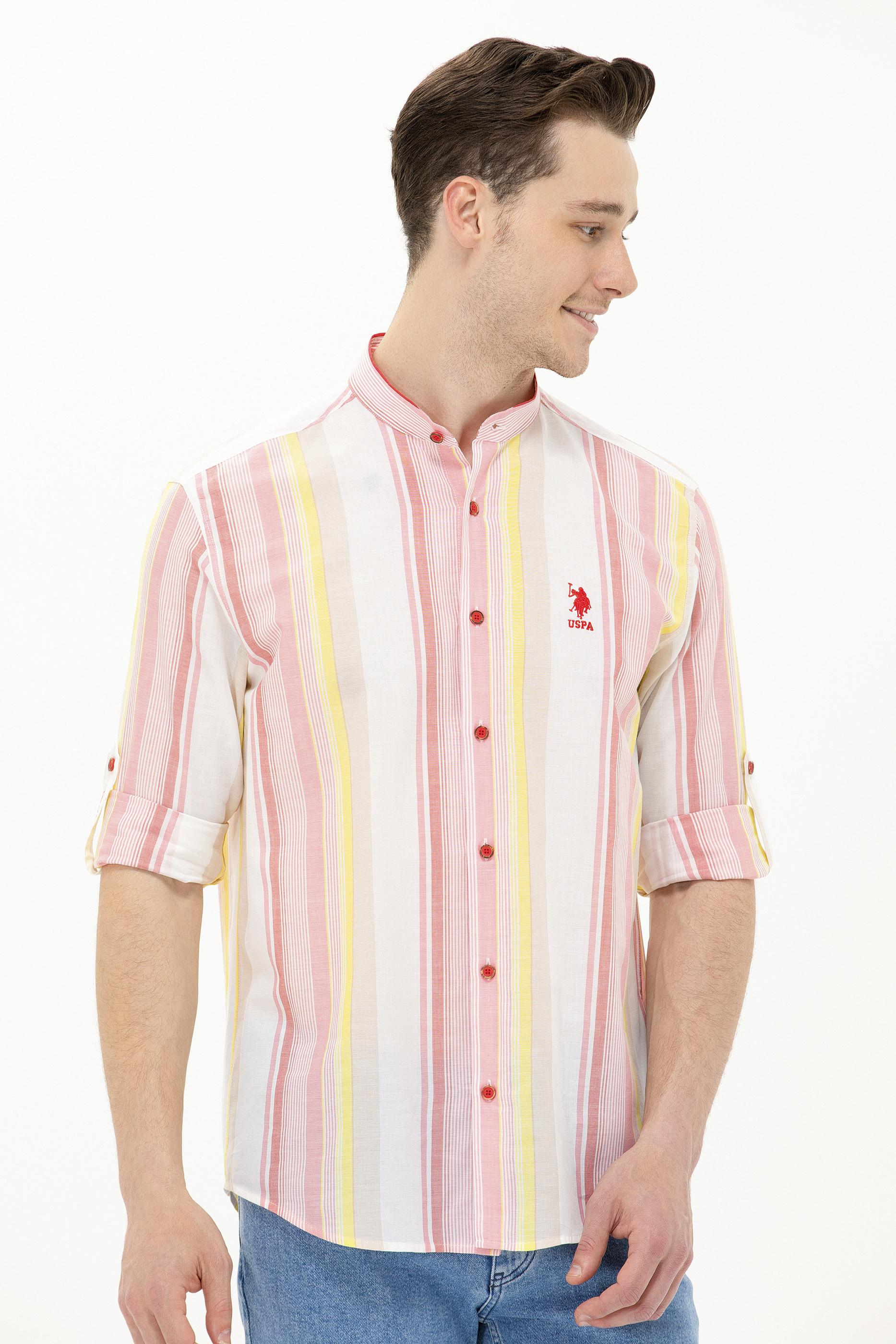 Erkek Kırmızı Çizgili Beyaz Gömlek