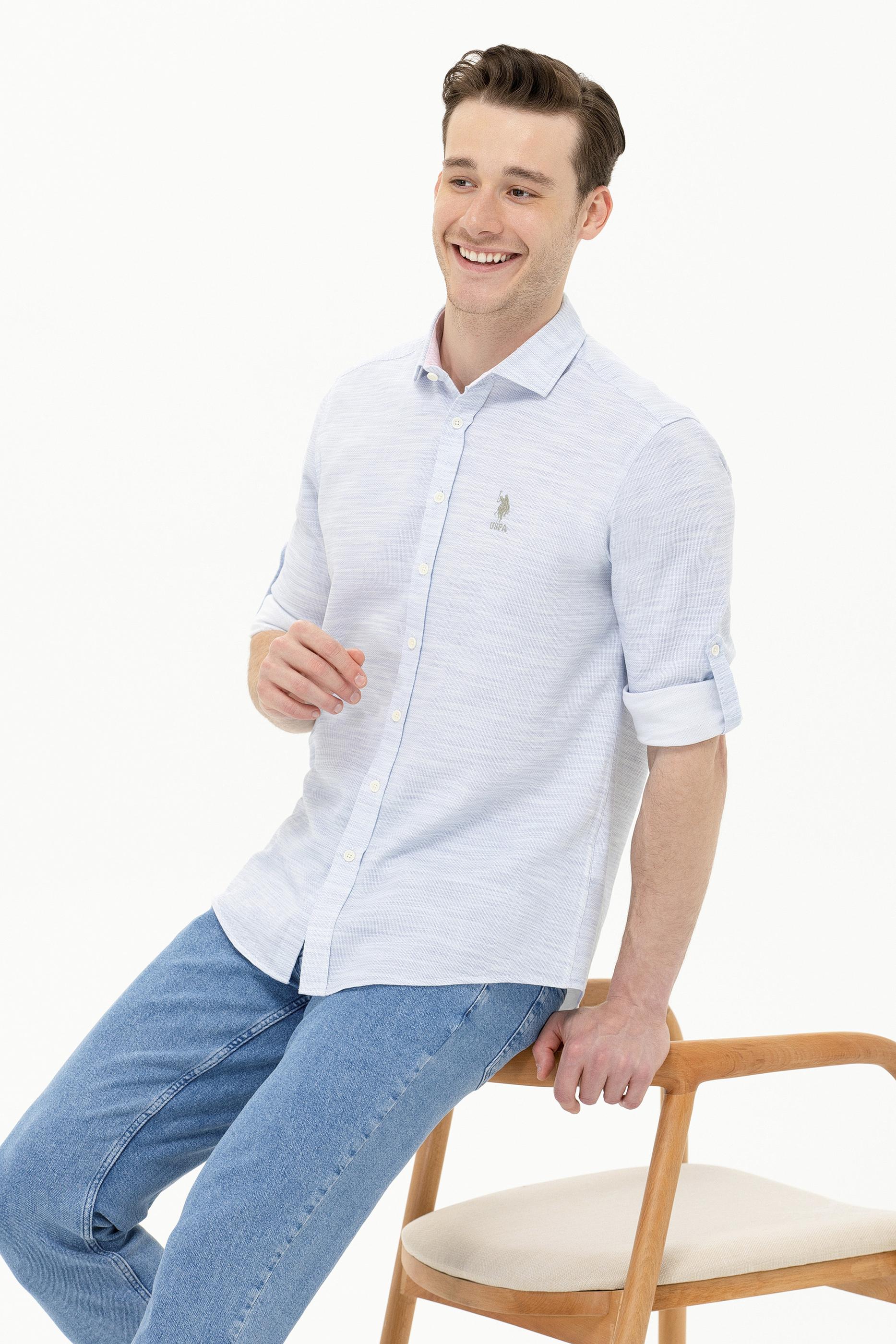 Erkek Mavi Uzun Kollu Gömlek