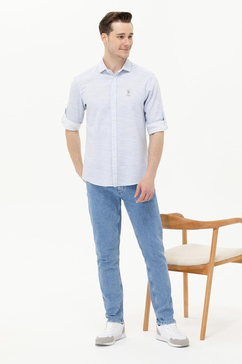 Erkek Mavi Uzun Kollu Gömlek