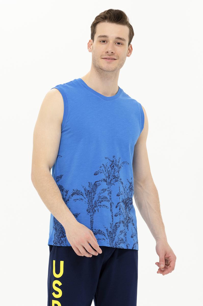 Erkek Saks Bisiklet Yaka Kolsuz Tişört