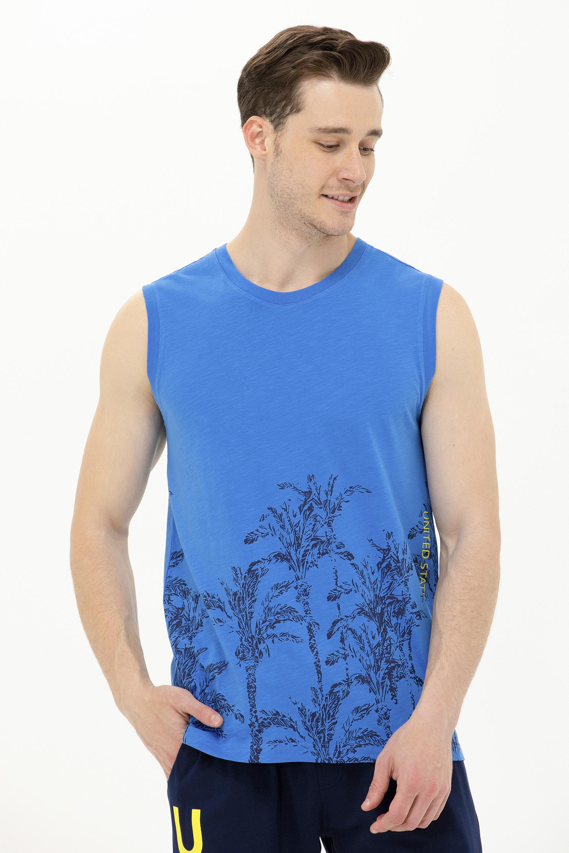 Erkek Saks Bisiklet Yaka Kolsuz Tişört