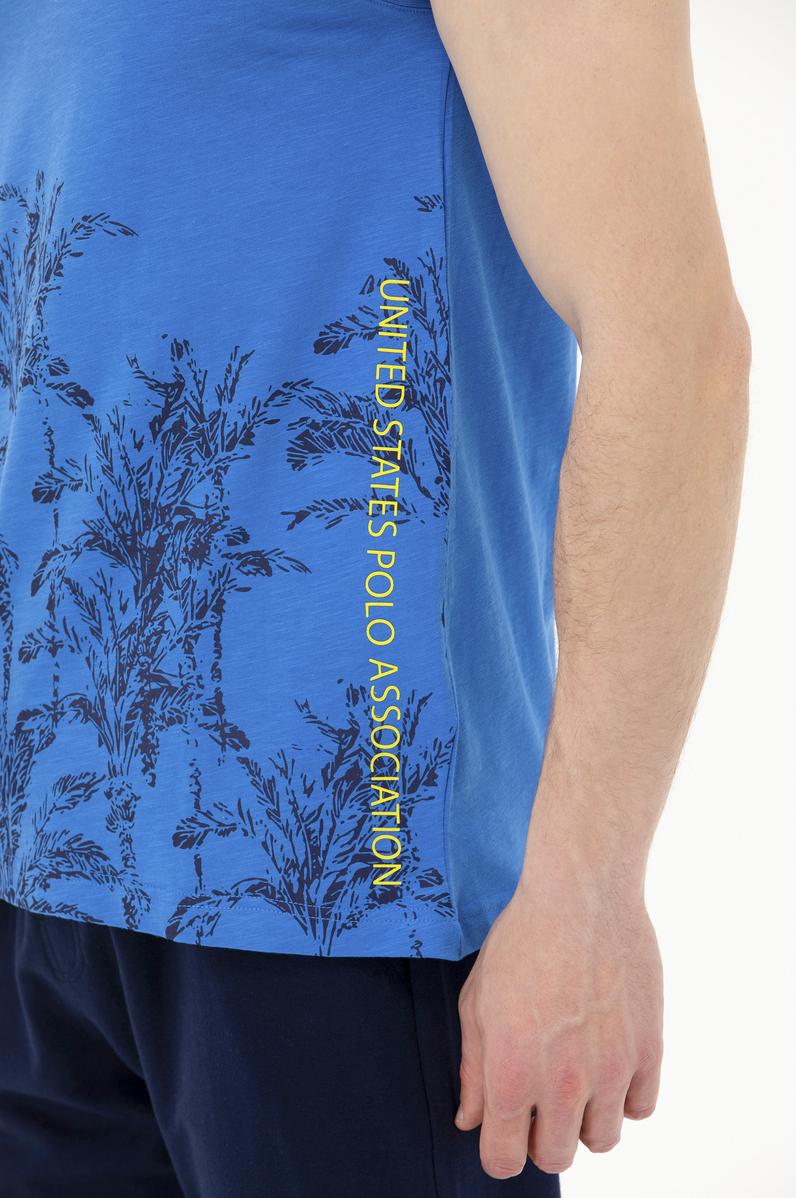 Erkek Saks Bisiklet Yaka Kolsuz Tişört