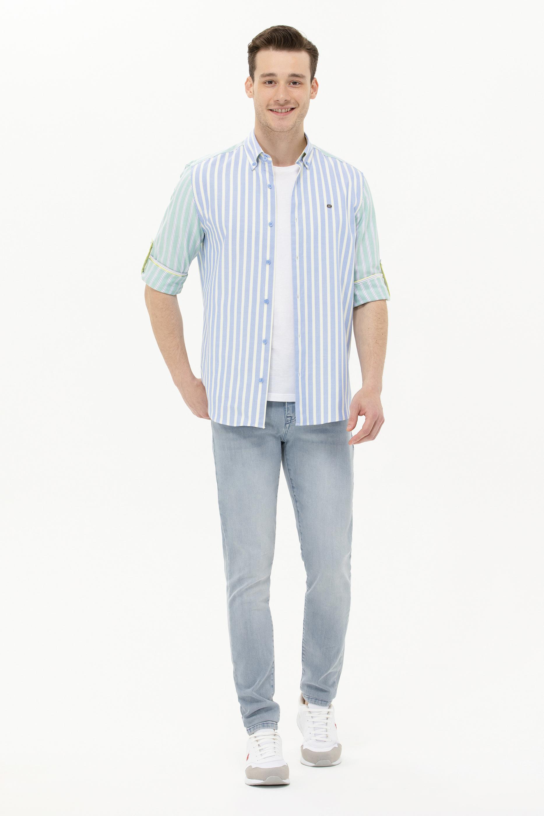 Erkek Saks Uzun Kollu Gömlek