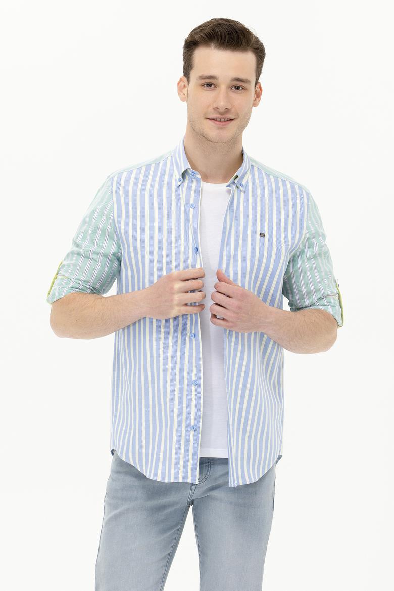 Erkek Saks Uzun Kollu Gömlek