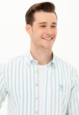 Erkek Saks Çizgili Beyaz Gömlek - 50264399004