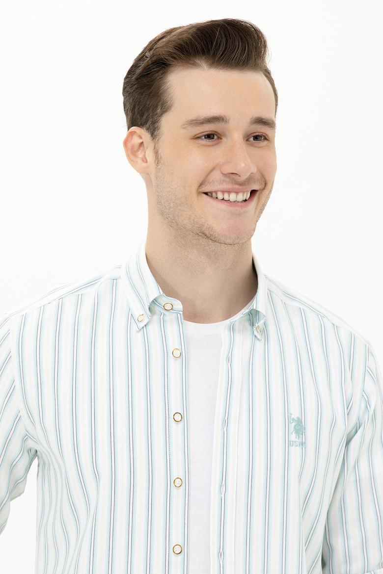 Erkek Saks Çizgili Beyaz Gömlek - 50264399004