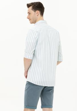 Erkek Saks Çizgili Beyaz Gömlek - 50264399004