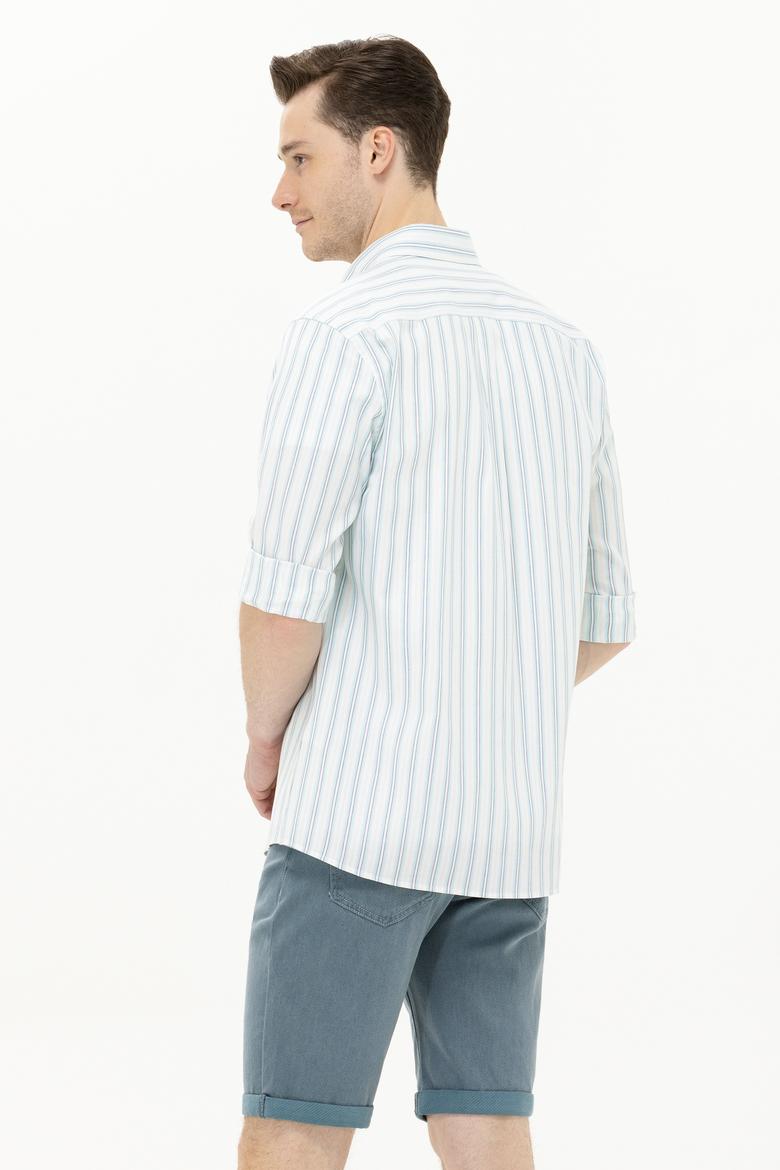 Erkek Saks Çizgili Beyaz Gömlek - 50264399004