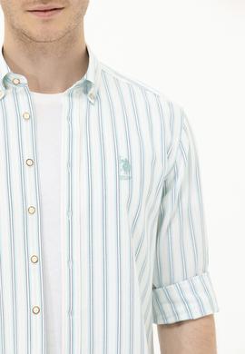 Erkek Saks Çizgili Beyaz Gömlek - 50264399004