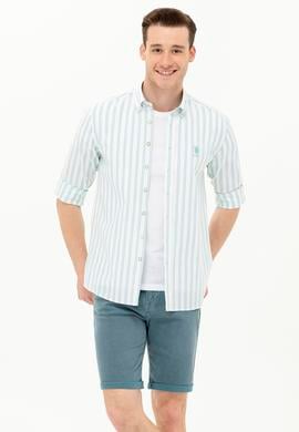 Erkek Saks Çizgili Beyaz Gömlek - 50264399004