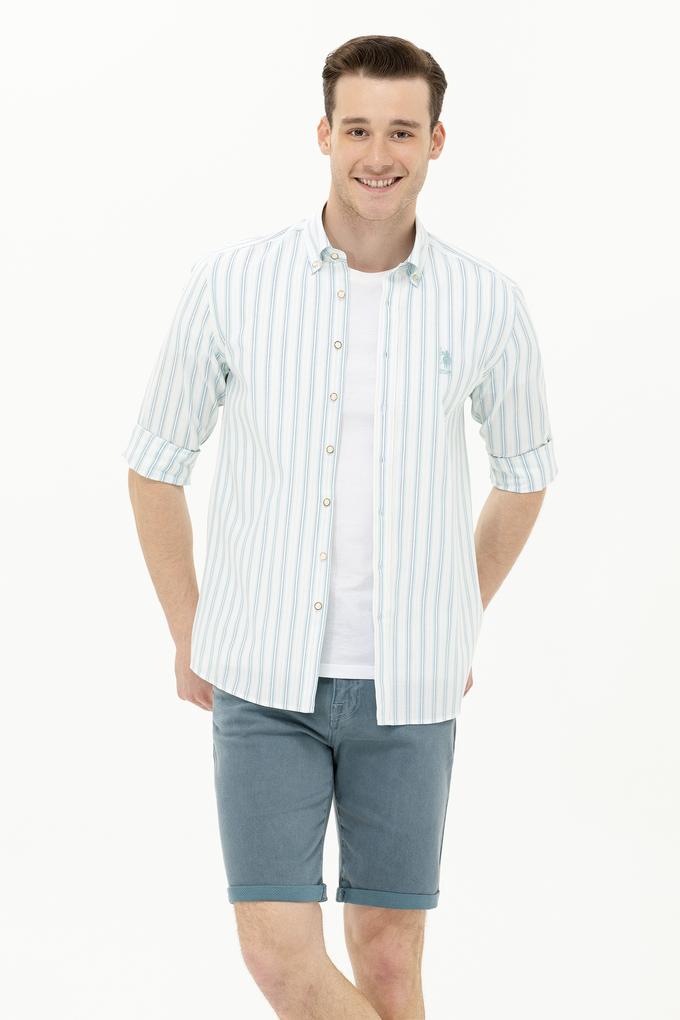 Erkek Saks Çizgili Beyaz Gömlek