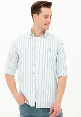 Erkek Saks Çizgili Beyaz Gömlek - 50264399004