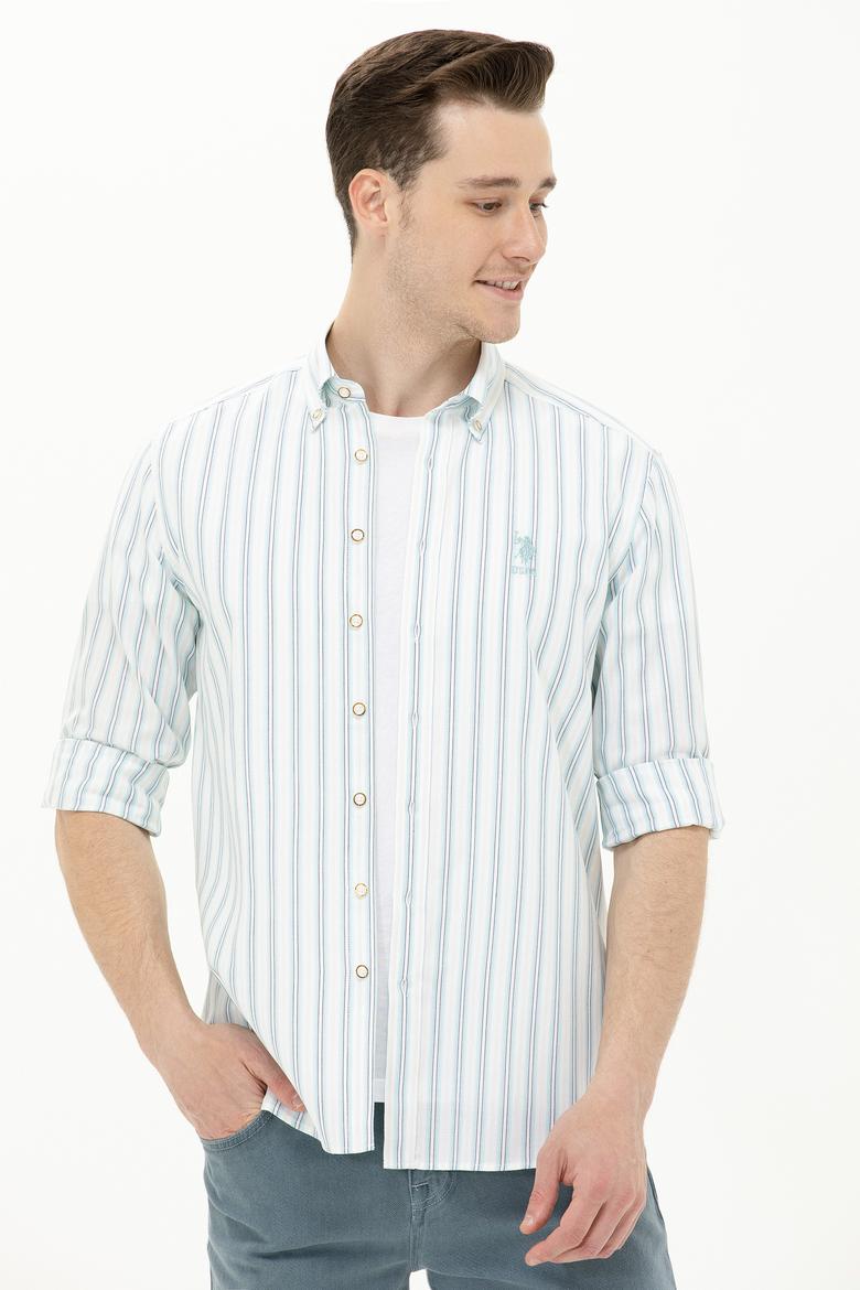 Erkek Saks Çizgili Beyaz Gömlek - 50264399004