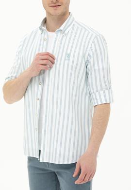 Erkek Saks Çizgili Beyaz Gömlek - 50264399004