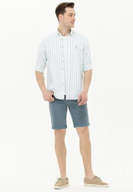 Erkek Saks Çizgili Beyaz Gömlek - 50264399004