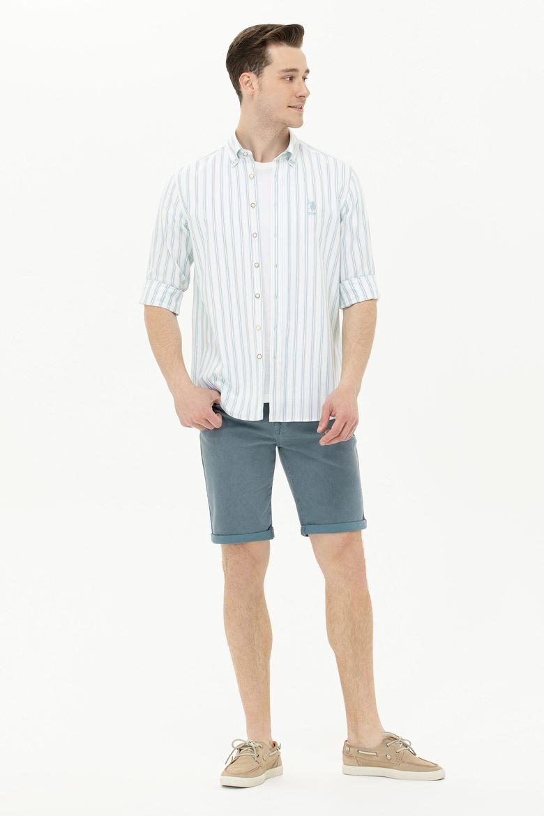 Erkek Saks Çizgili Beyaz Gömlek - 50264399004