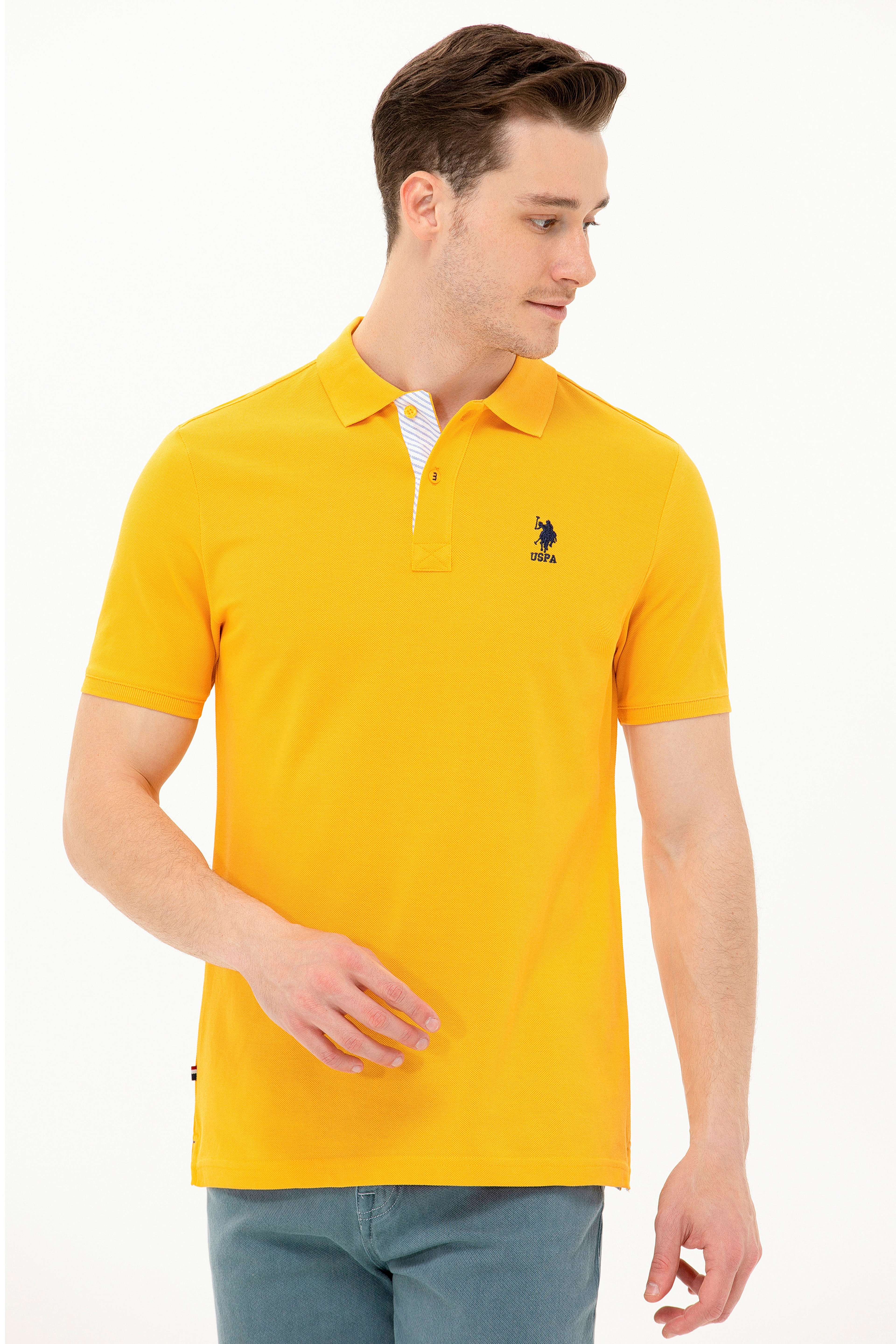 Erkek Sarı Basic Polo Yaka Tişört - Image 3