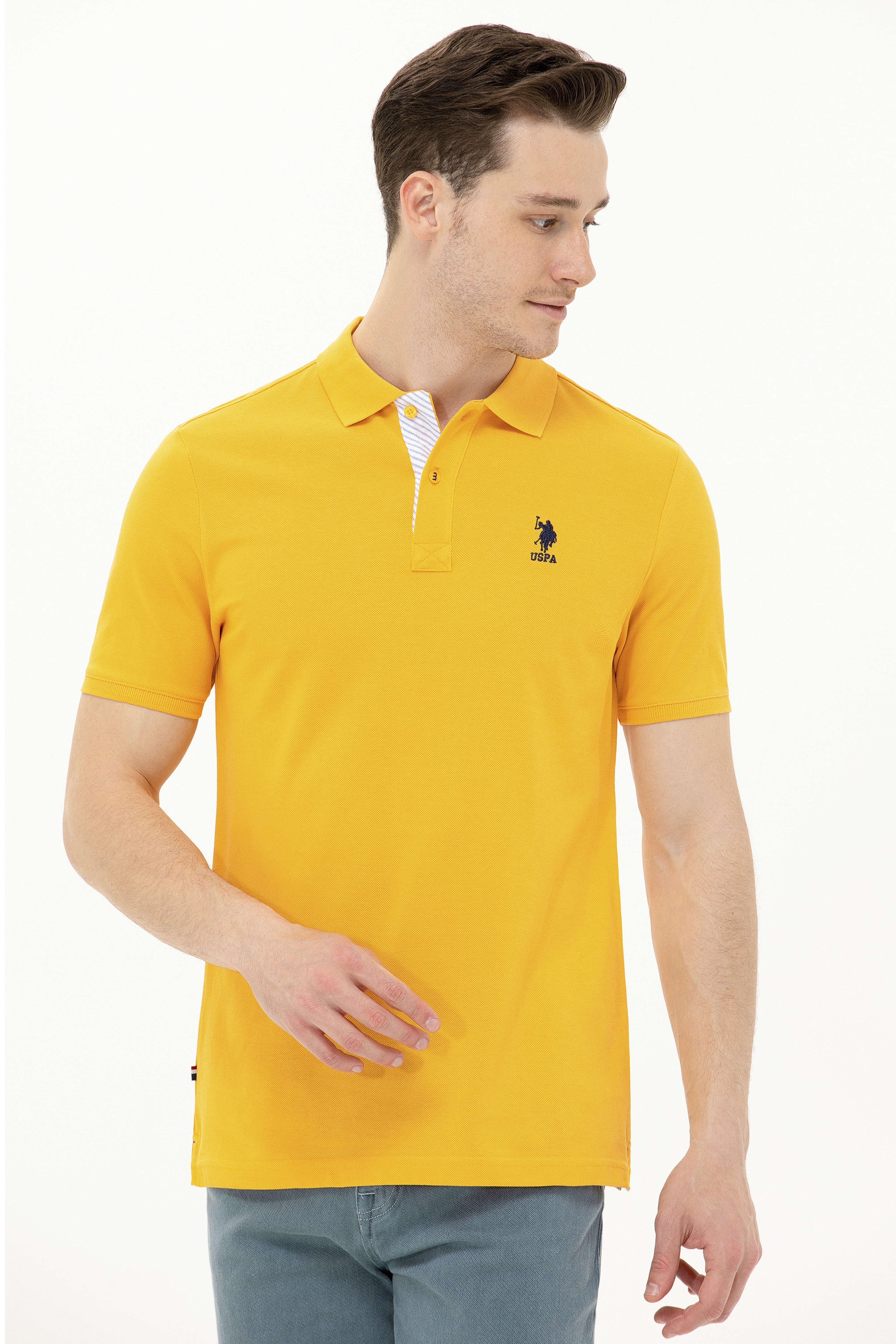 Erkek Sarı Basic Polo Yaka Tişört