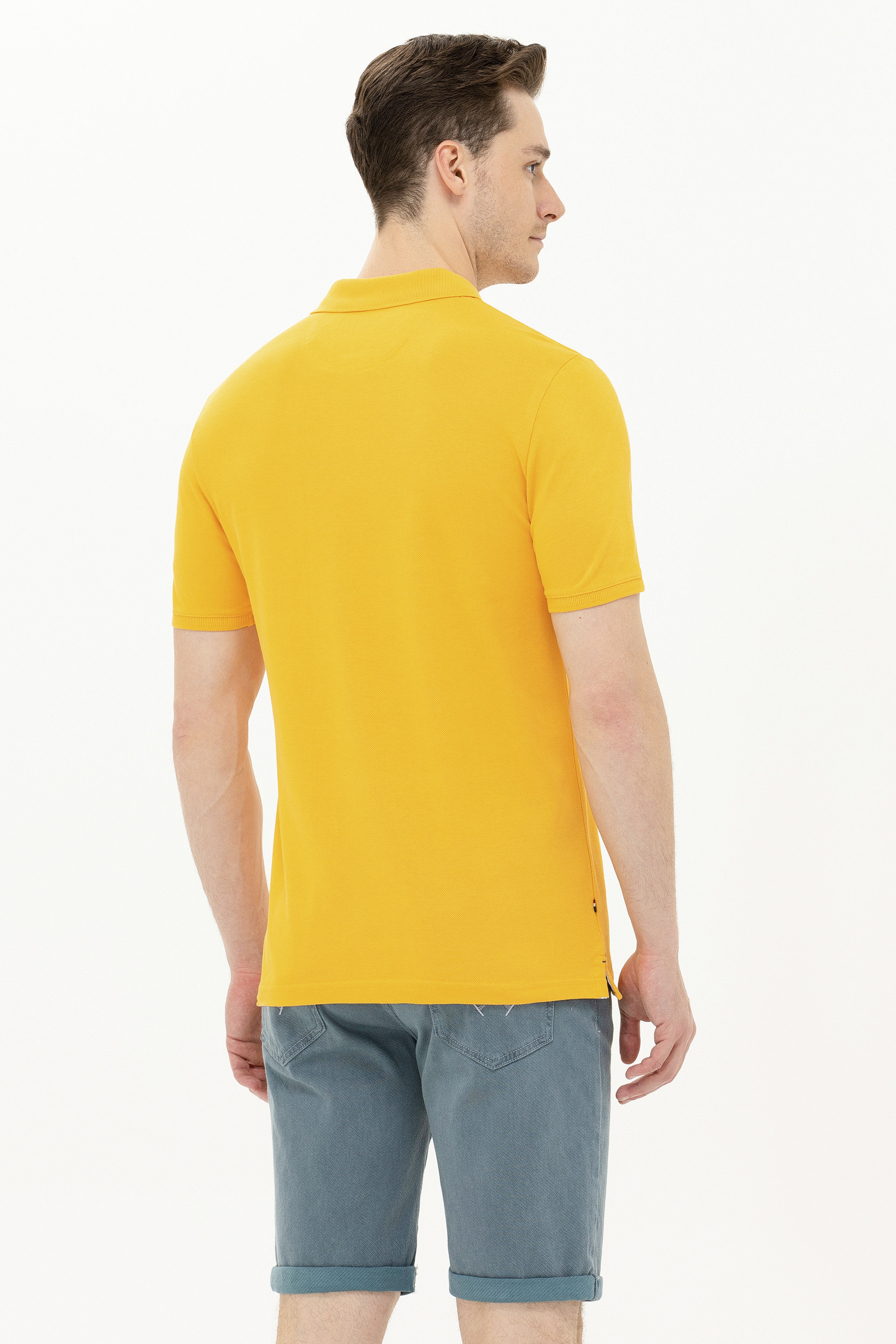 Erkek Sarı Basic Polo Yaka Tişört - Image 5