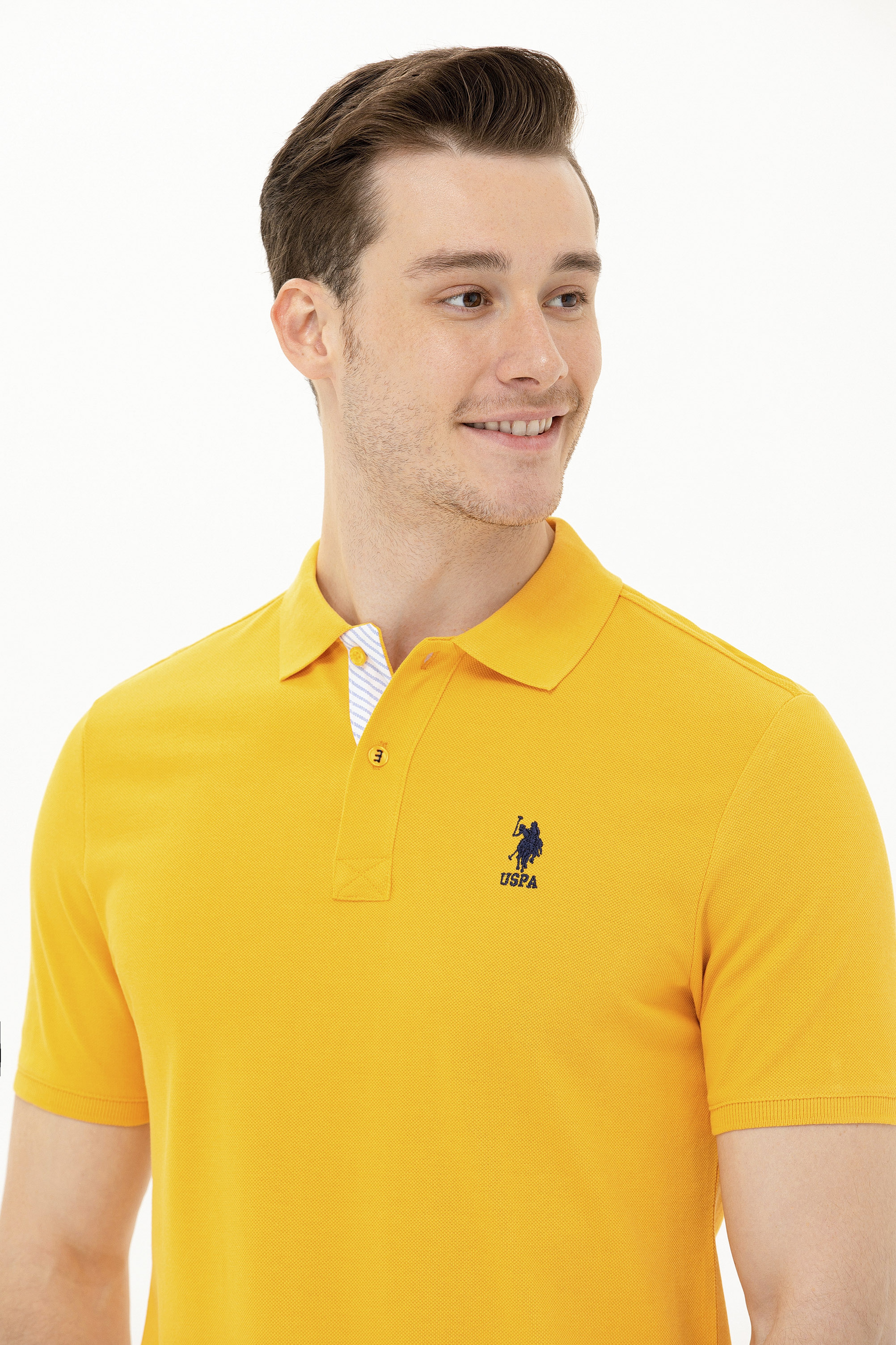 Erkek Sarı Basic Polo Yaka Tişört - Image 4