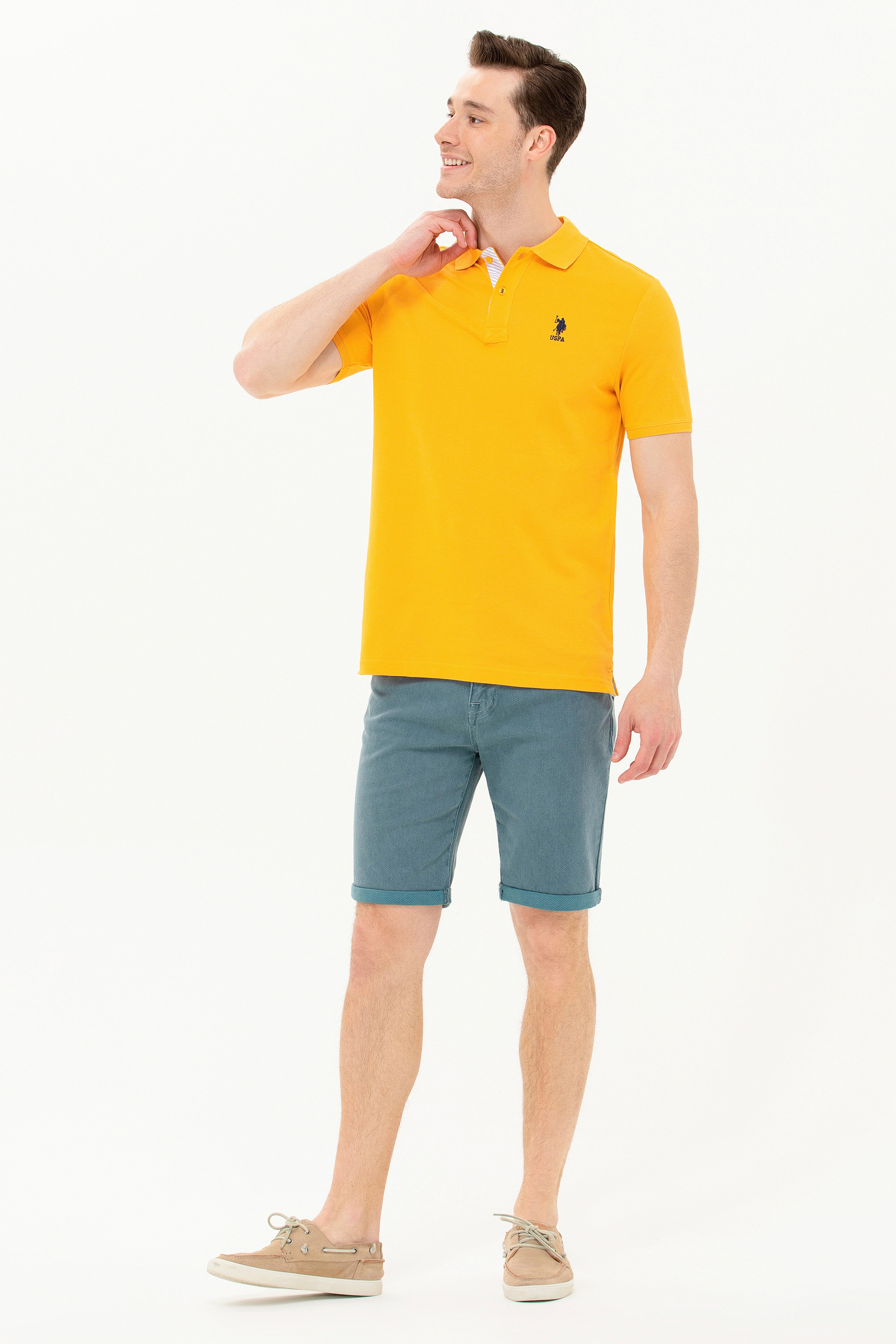Erkek Sarı Basic Polo Yaka Tişört - Image 2