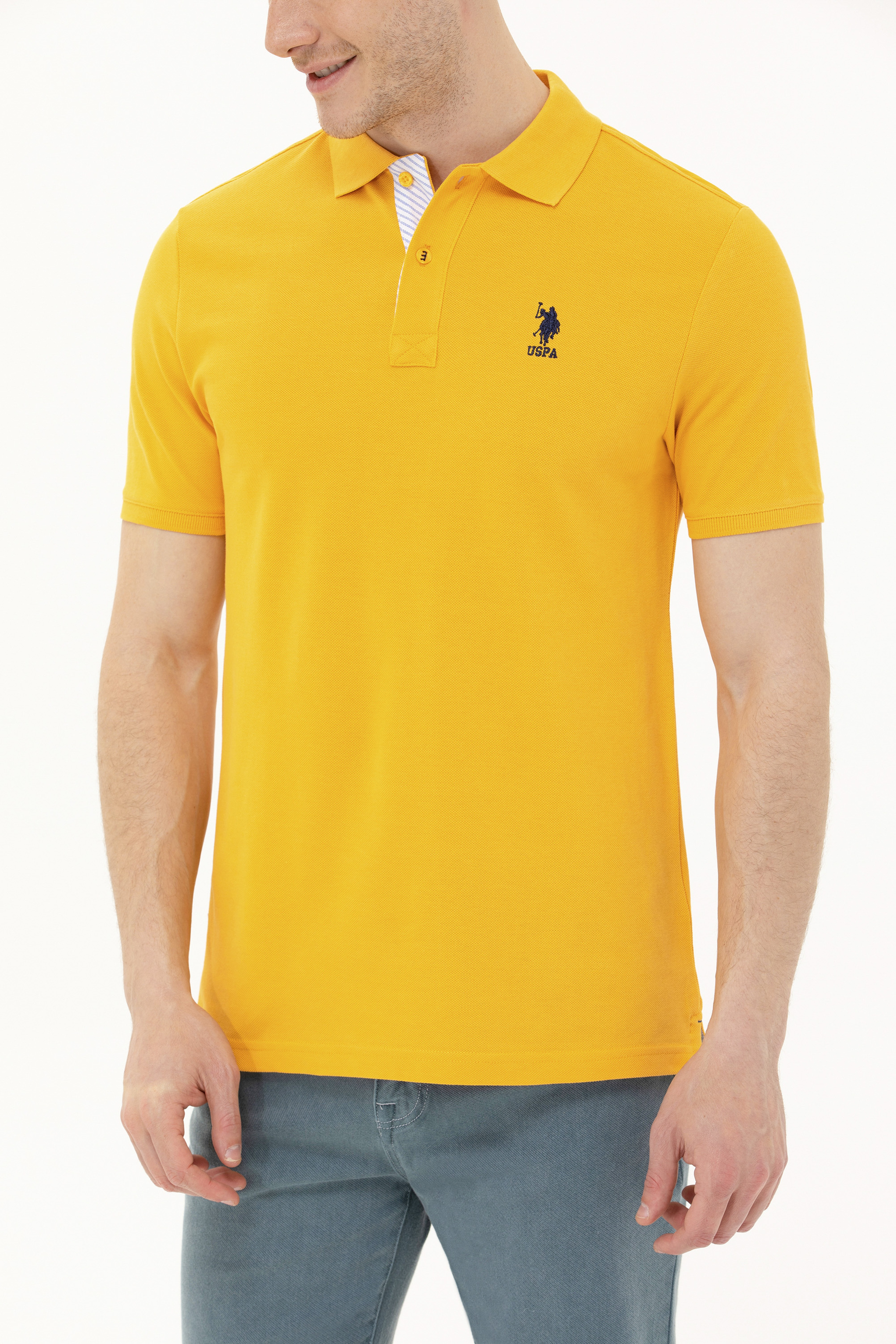 Erkek Sarı Basic Polo Yaka Tişört - Image 6