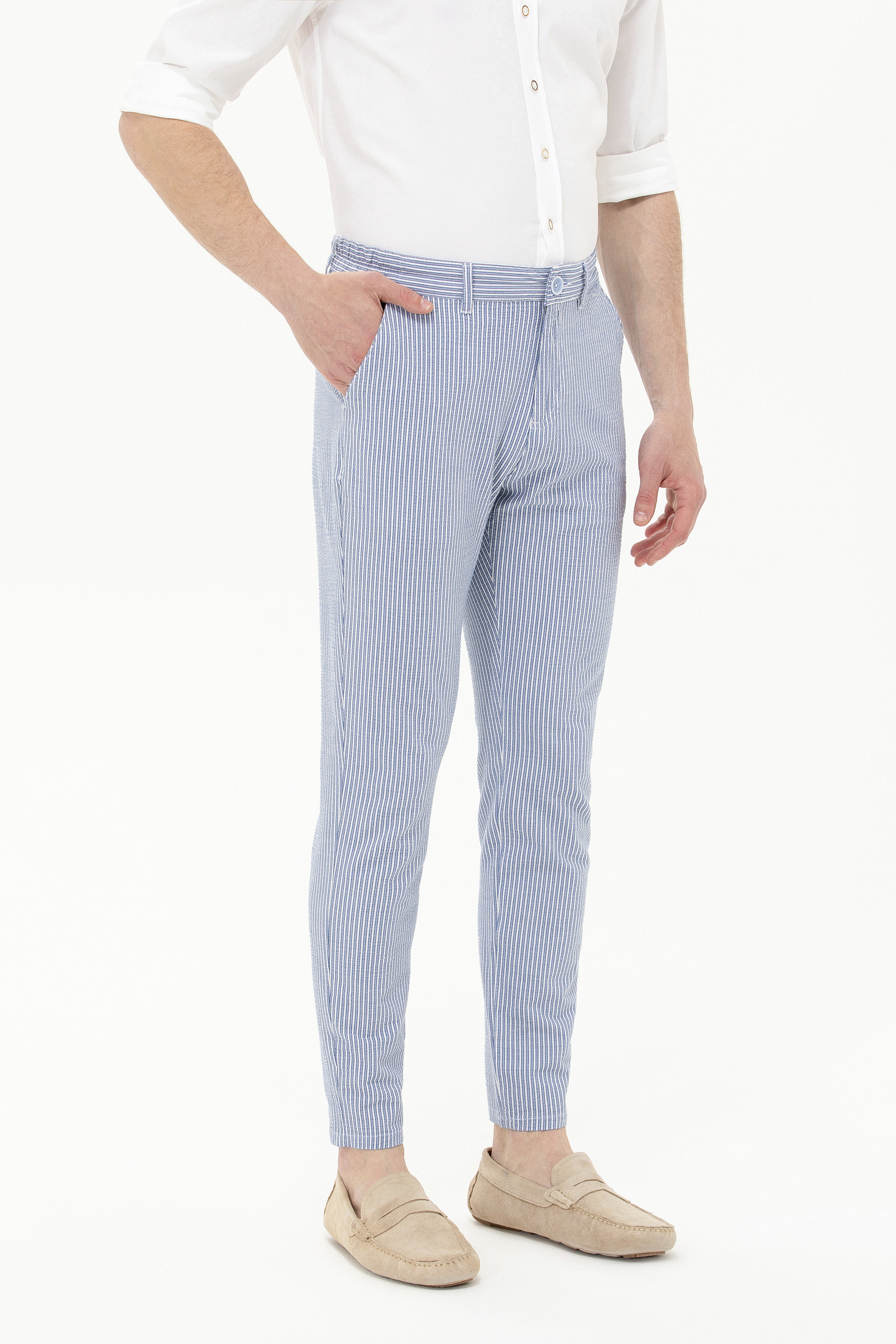 Erkek Carrot Fit Mavi Kanvas Pantolon