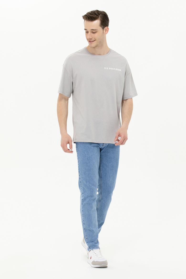 Erkek Gri Oversize Bisiklet Yaka Tişört - 50264919061