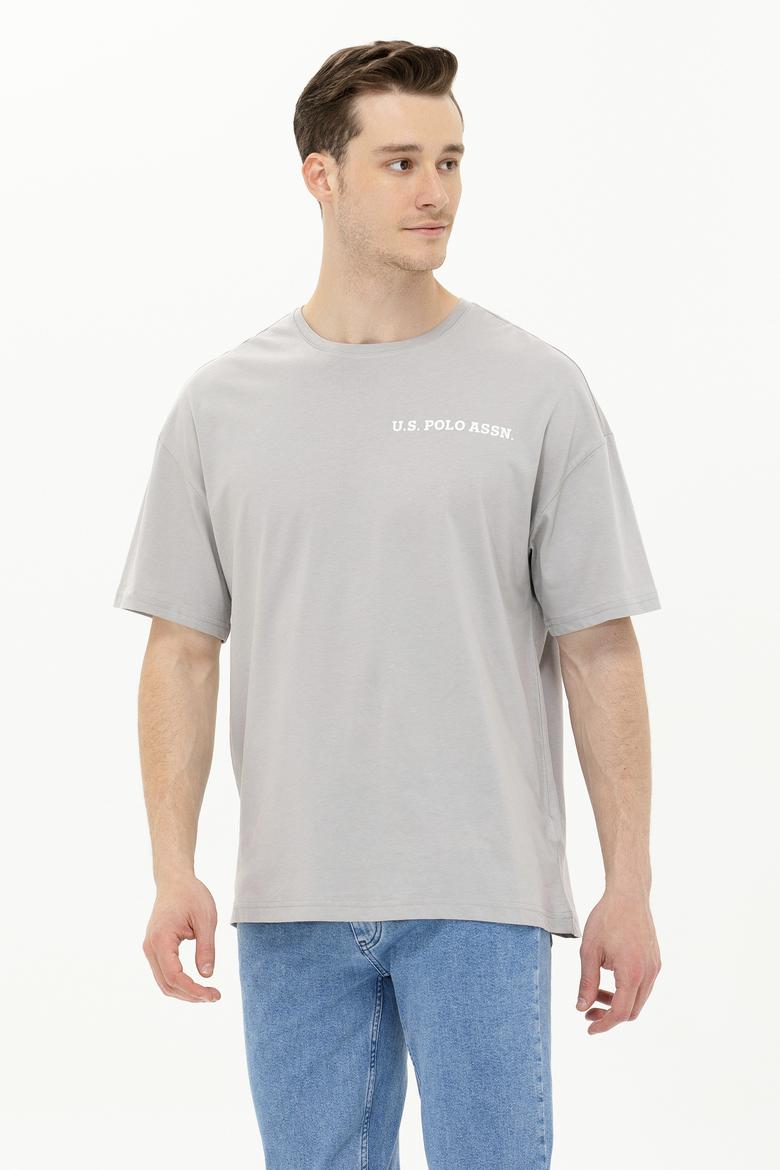 Erkek Gri Oversize Bisiklet Yaka Tişört - 50264919061