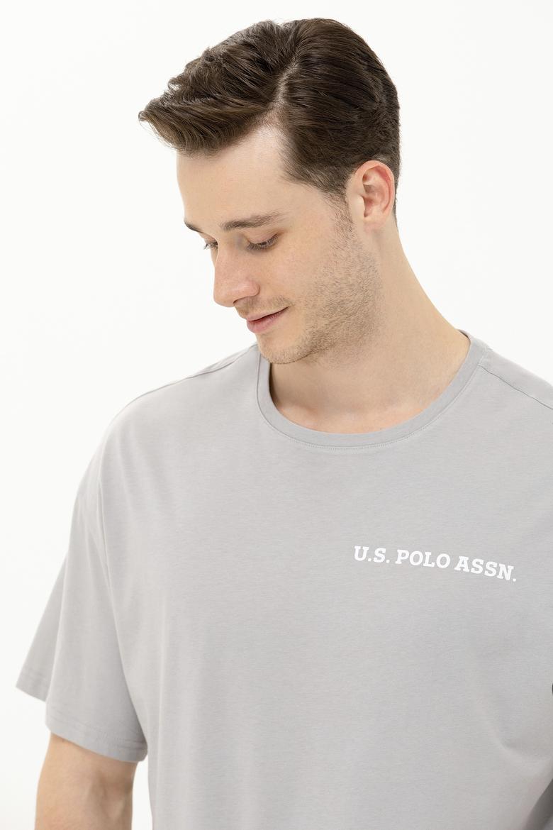 Erkek Gri Oversize Bisiklet Yaka Tişört - 50264919061