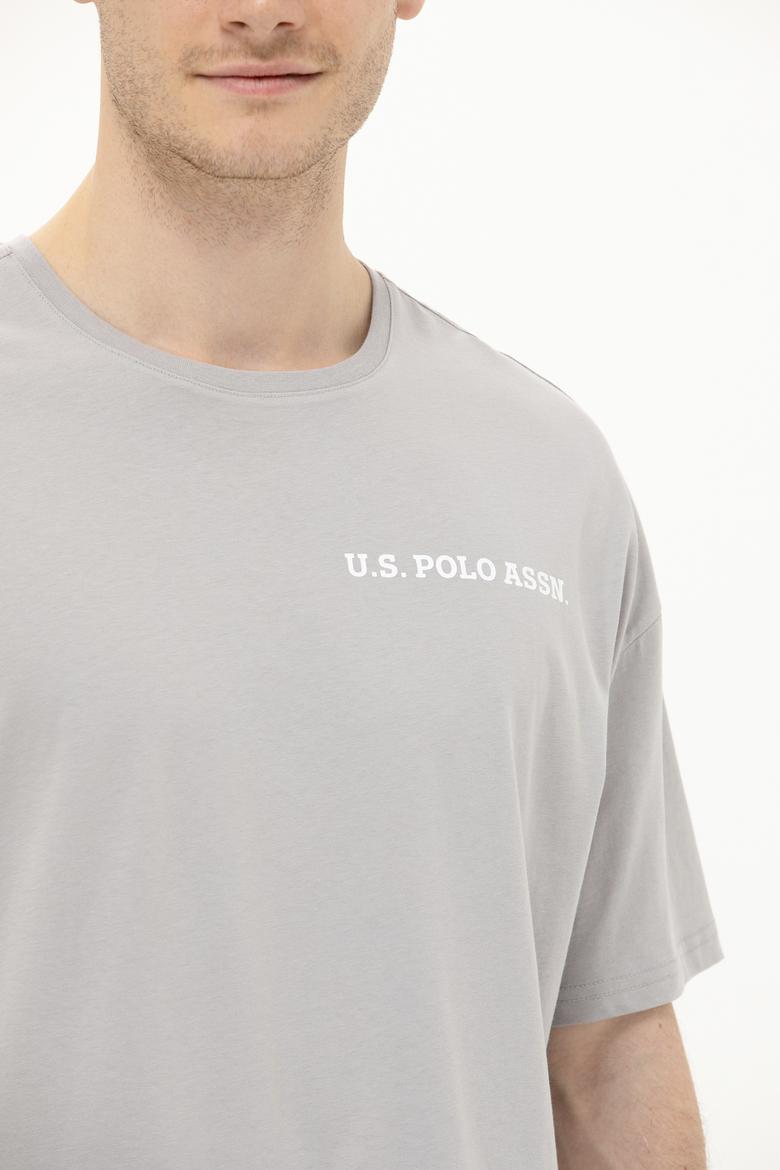 Erkek Gri Oversize Bisiklet Yaka Tişört - 50264919061