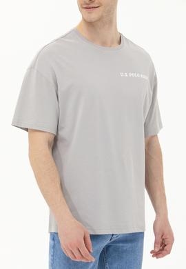 Erkek Gri Oversize Bisiklet Yaka Tişört - 50264919061