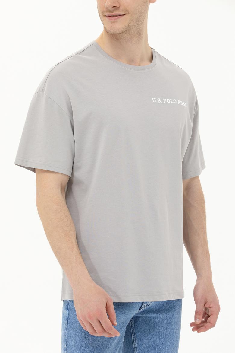 Erkek Gri Oversize Bisiklet Yaka Tişört - 50264919061